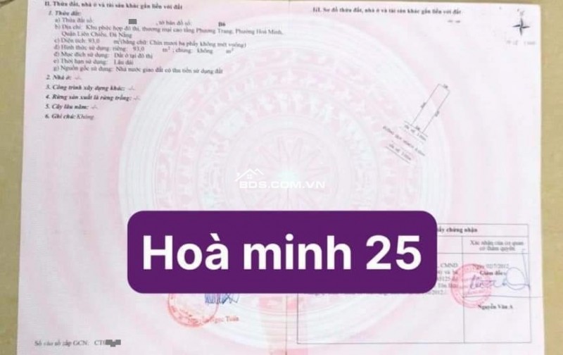 Bán đất đường Hòa Minh 25 - Trục thông Nguyễn Sinh Sắc